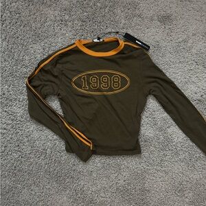 Fashion Nova Olive and Orange Long Sleeve Top